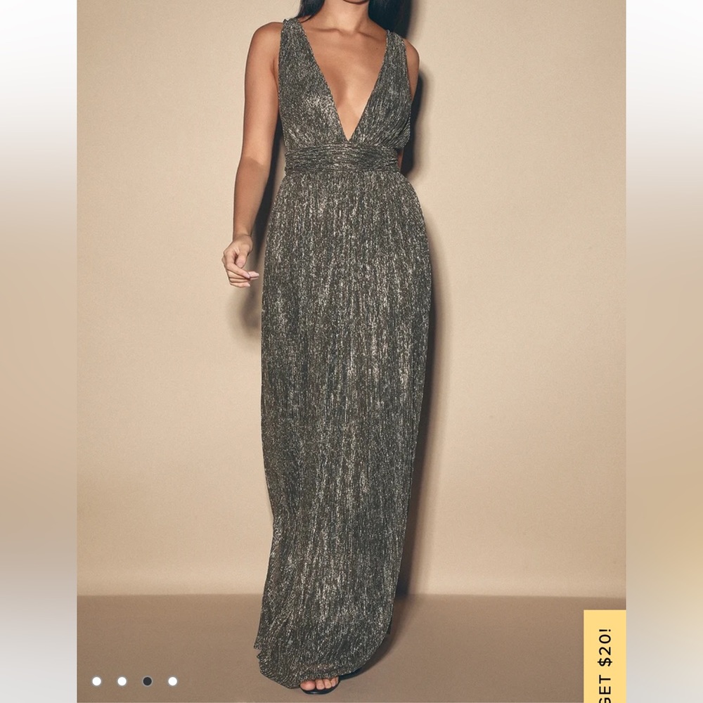LULUS Radiant Black and Gold Metallic Maxi Dress